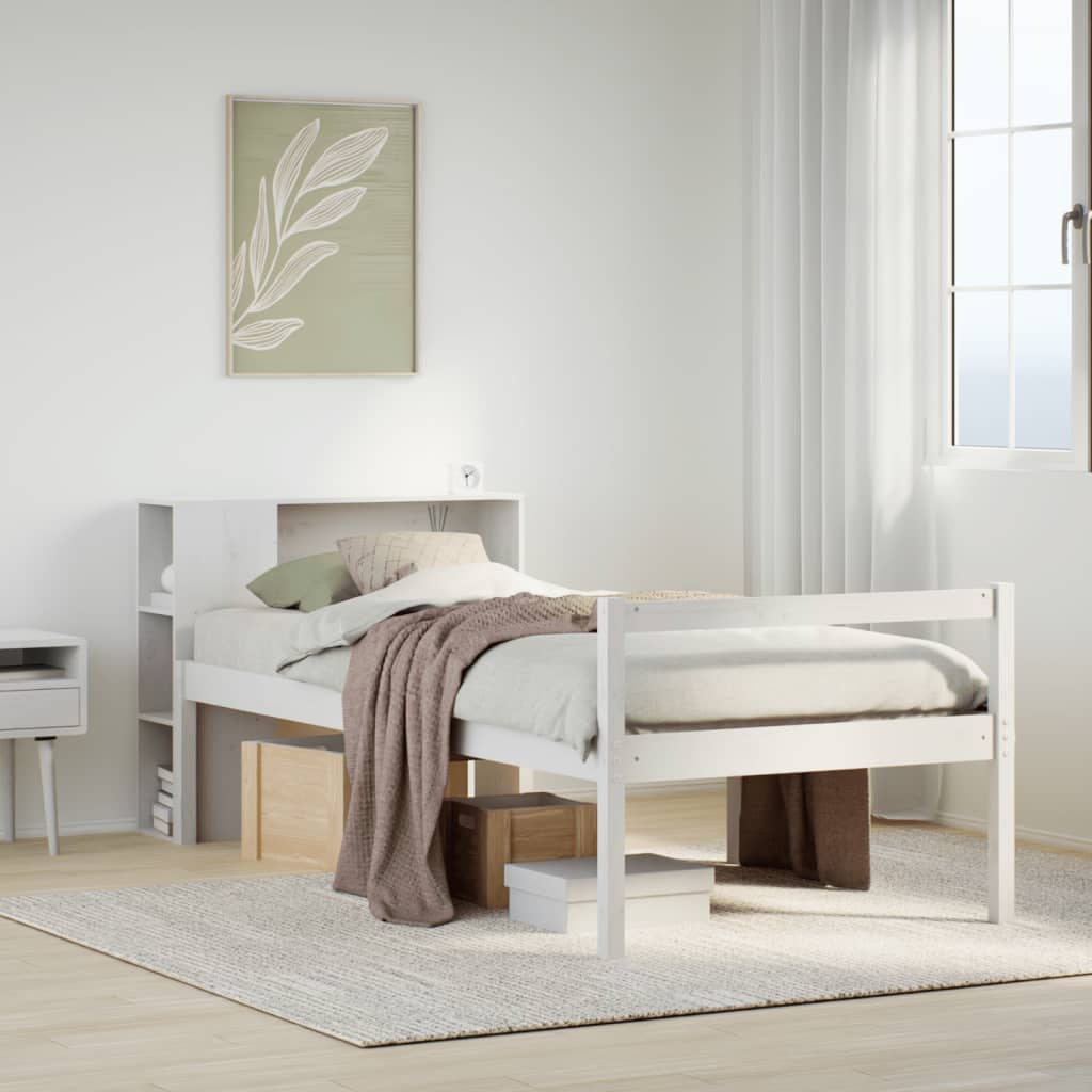 vidaXL Bookcase Bed without Mattress White 75x190 cm Small Single Solid Wood Pine