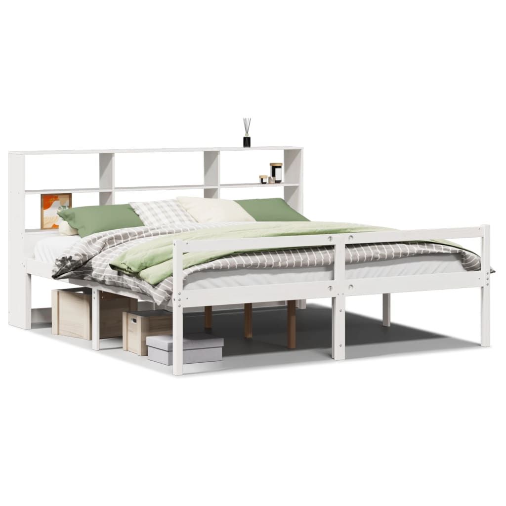 vidaXL Bookcase Bed without Mattress White 180x200 cm Super King Solid Wood Pine