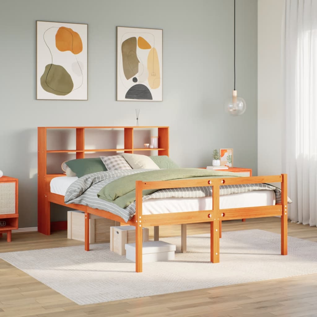 vidaXL Bookcase Bed without Mattress Wax Brown 120x190 cm Small Double Solid Wood