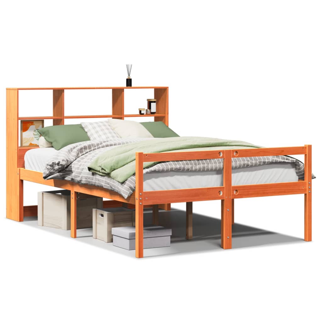vidaXL Bookcase Bed without Mattress Wax Brown 150x200 cm King Size Solid Wood