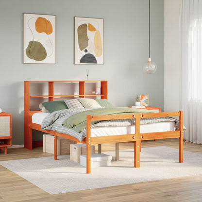 vidaXL Bookcase Bed without Mattress Wax Brown 150x200 cm King Size Solid Wood