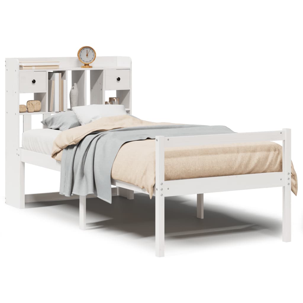 vidaXL Bookcase Bed without Mattress White 75x190 cm Small Single Solid Wood Pine