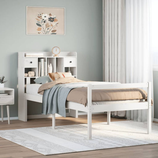 vidaXL Bookcase Bed without Mattress White 75x190 cm Small Single Solid Wood Pine