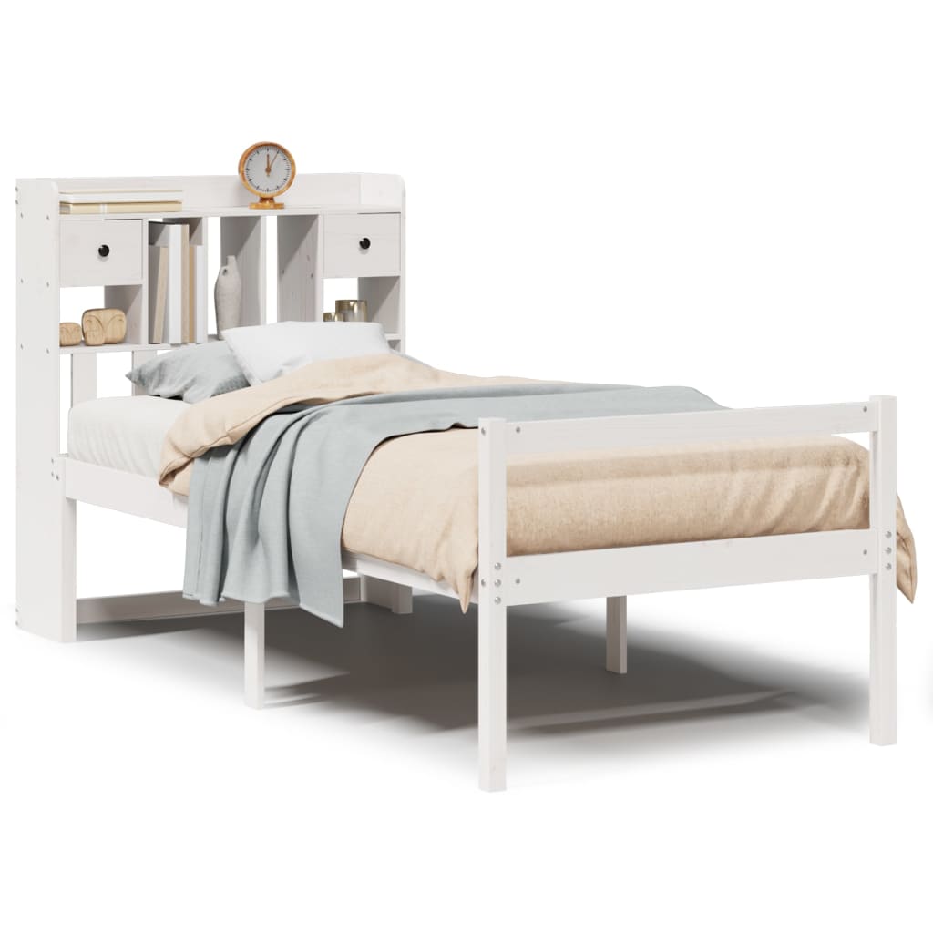 vidaXL Bookcase Bed without Mattress White 90x190 cm Single Solid Wood Pine