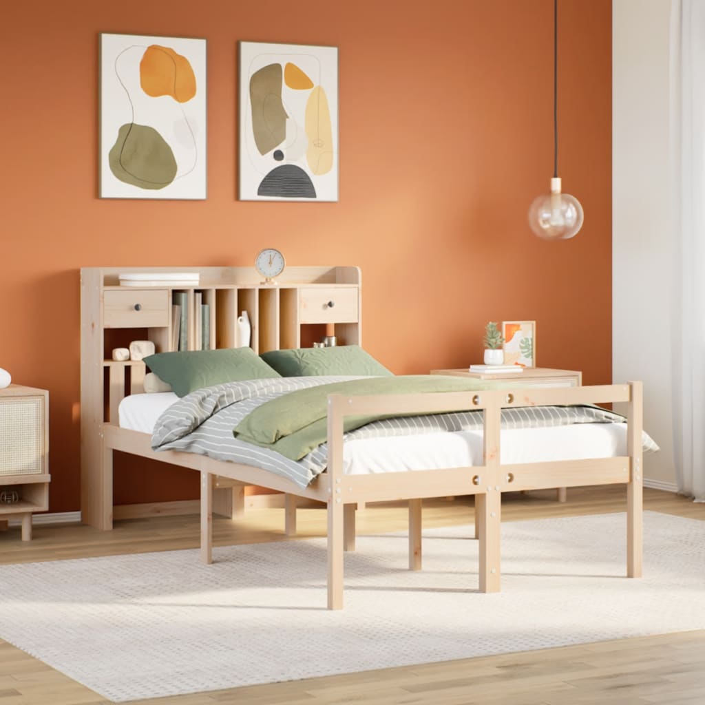 vidaXL Bookcase Bed without Mattress 135x190 cm Doouble Solid Wood Pine