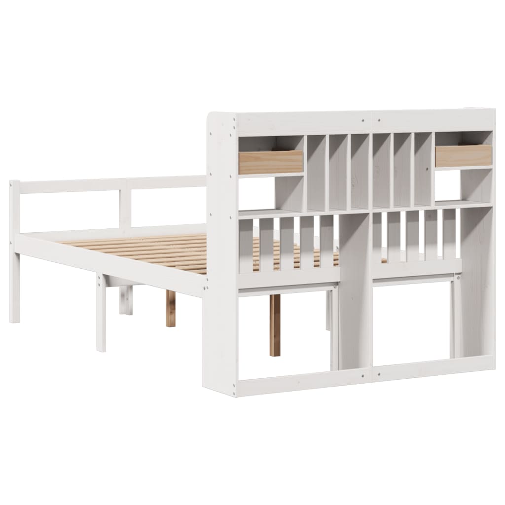 vidaXL Bookcase Bed without Mattress White 135x190 cm Doouble Solid Wood Pine