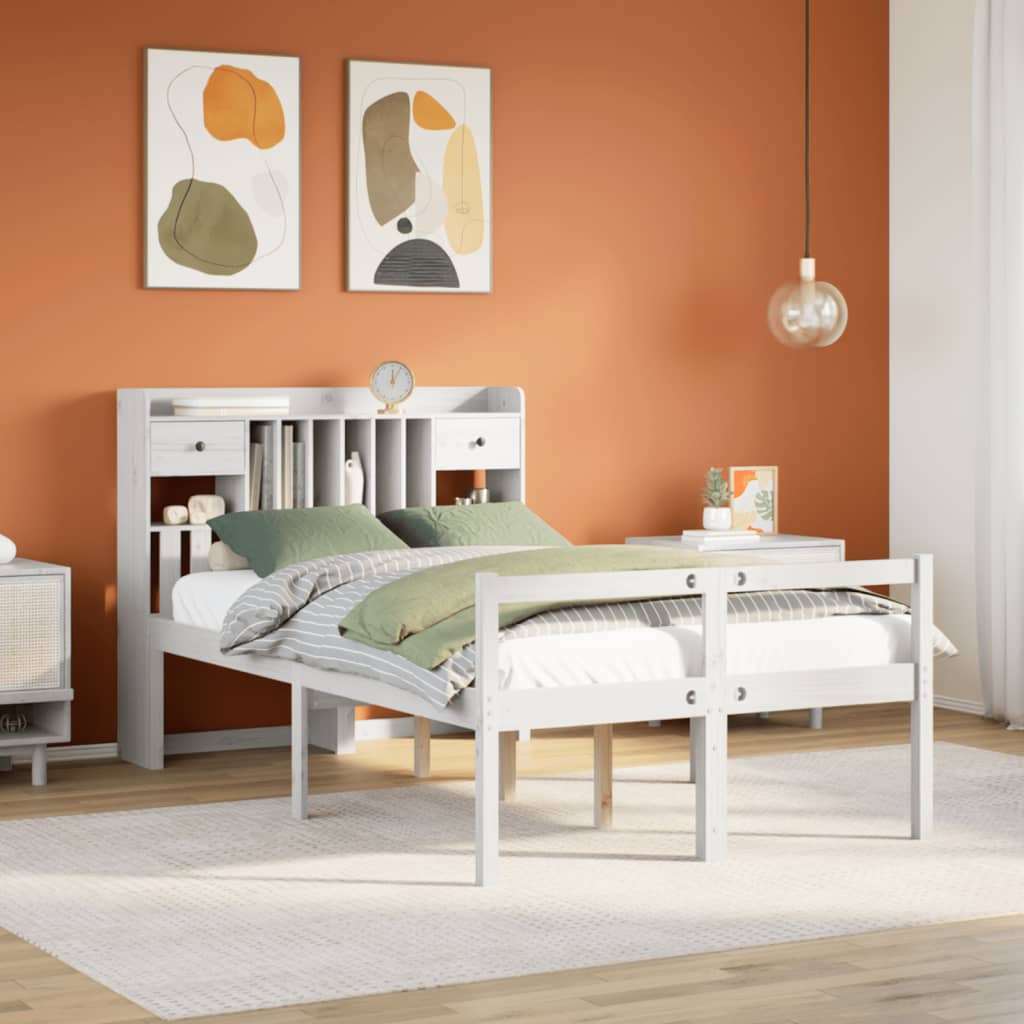 vidaXL Bookcase Bed without Mattress White 135x190 cm Doouble Solid Wood Pine