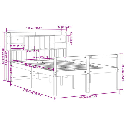 vidaXL Bookcase Bed without Mattress White 140x200 cm Solid Wood Pine