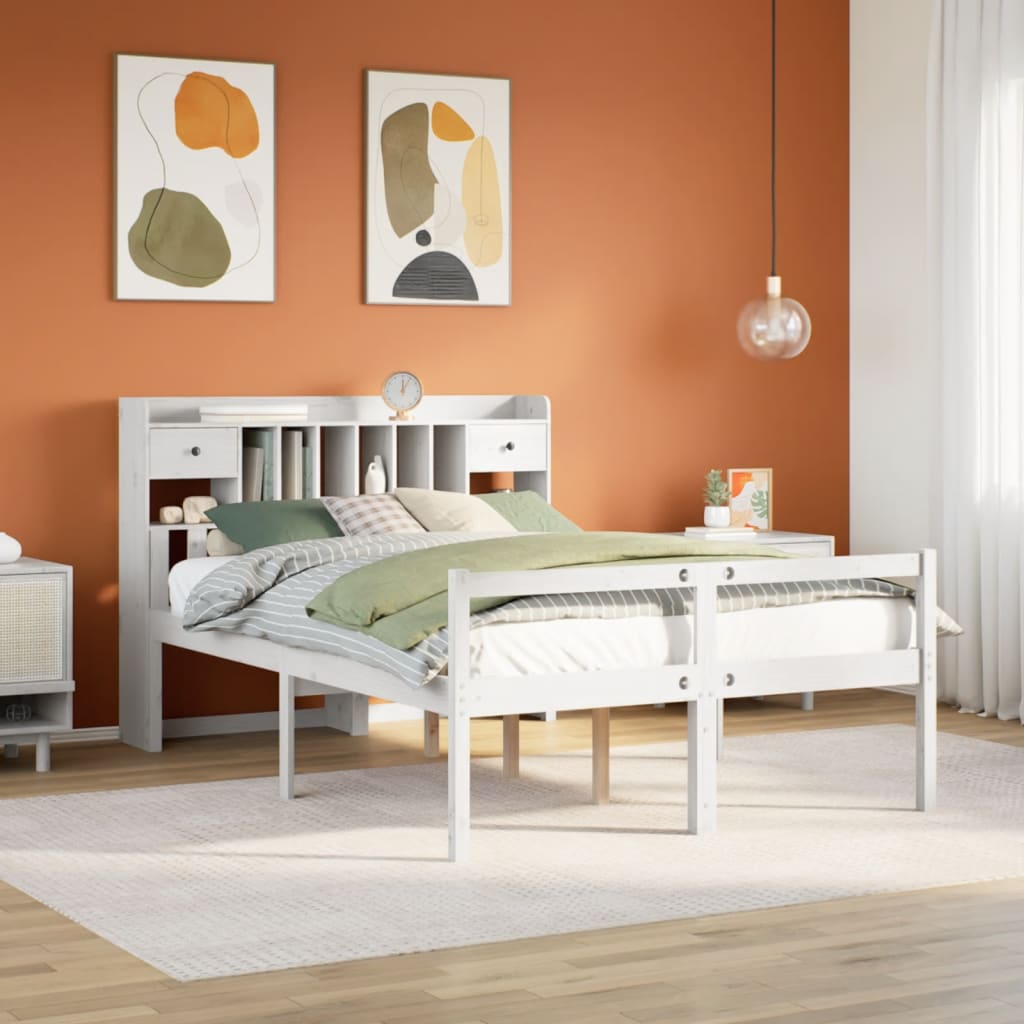 vidaXL Bookcase Bed without Mattress White 140x200 cm Solid Wood Pine
