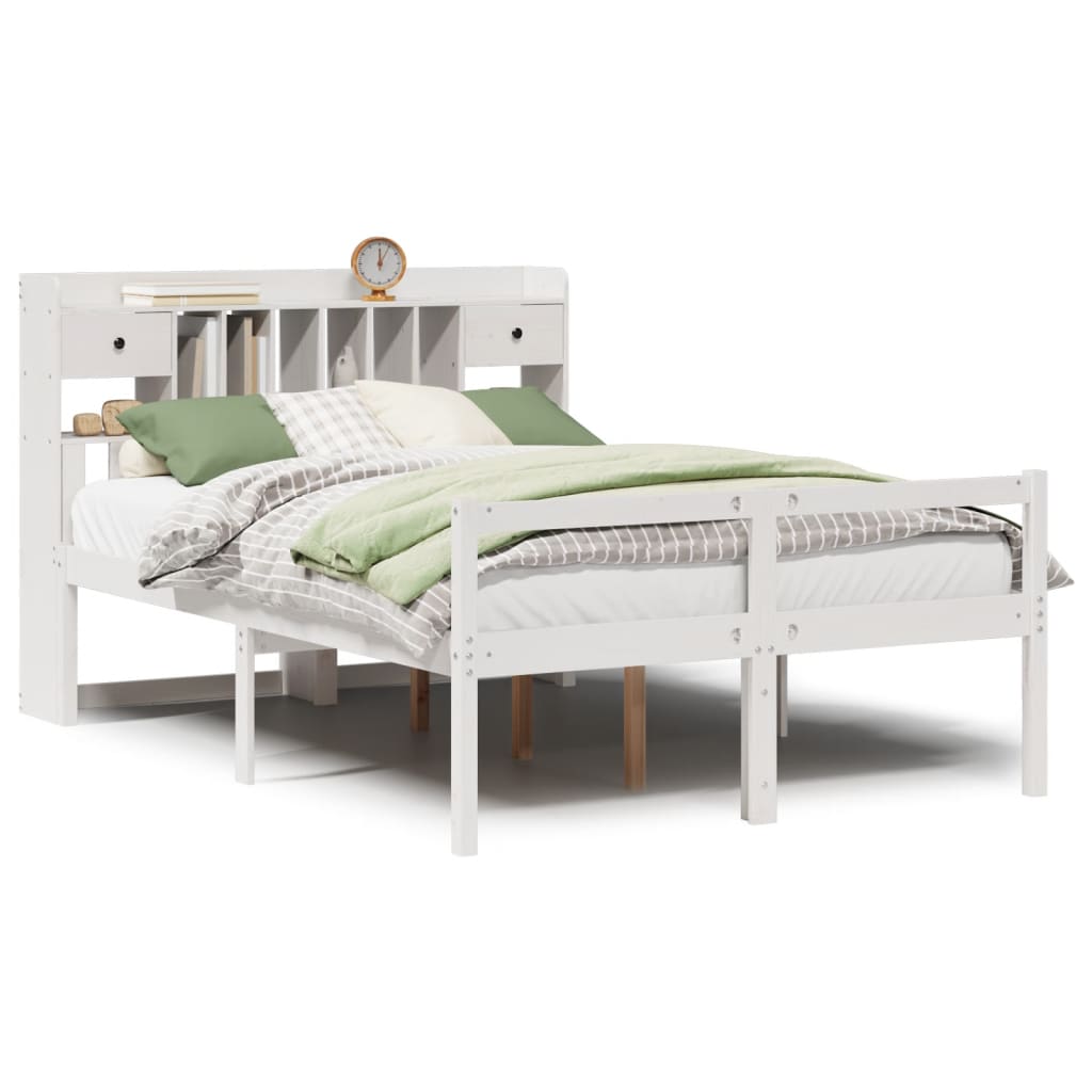 vidaXL Bookcase Bed without Mattress White 150x200 cm King Size Solid Wood Pine