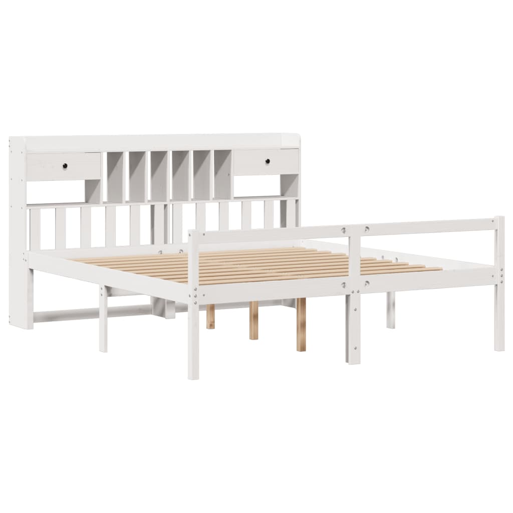 vidaXL Bookcase Bed without Mattress White 180x200 cm Super King Solid Wood Pine