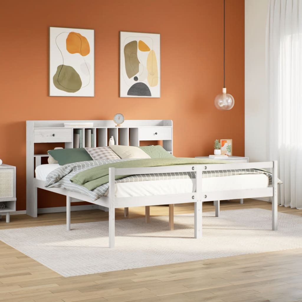 vidaXL Bookcase Bed without Mattress White 180x200 cm Super King Solid Wood Pine