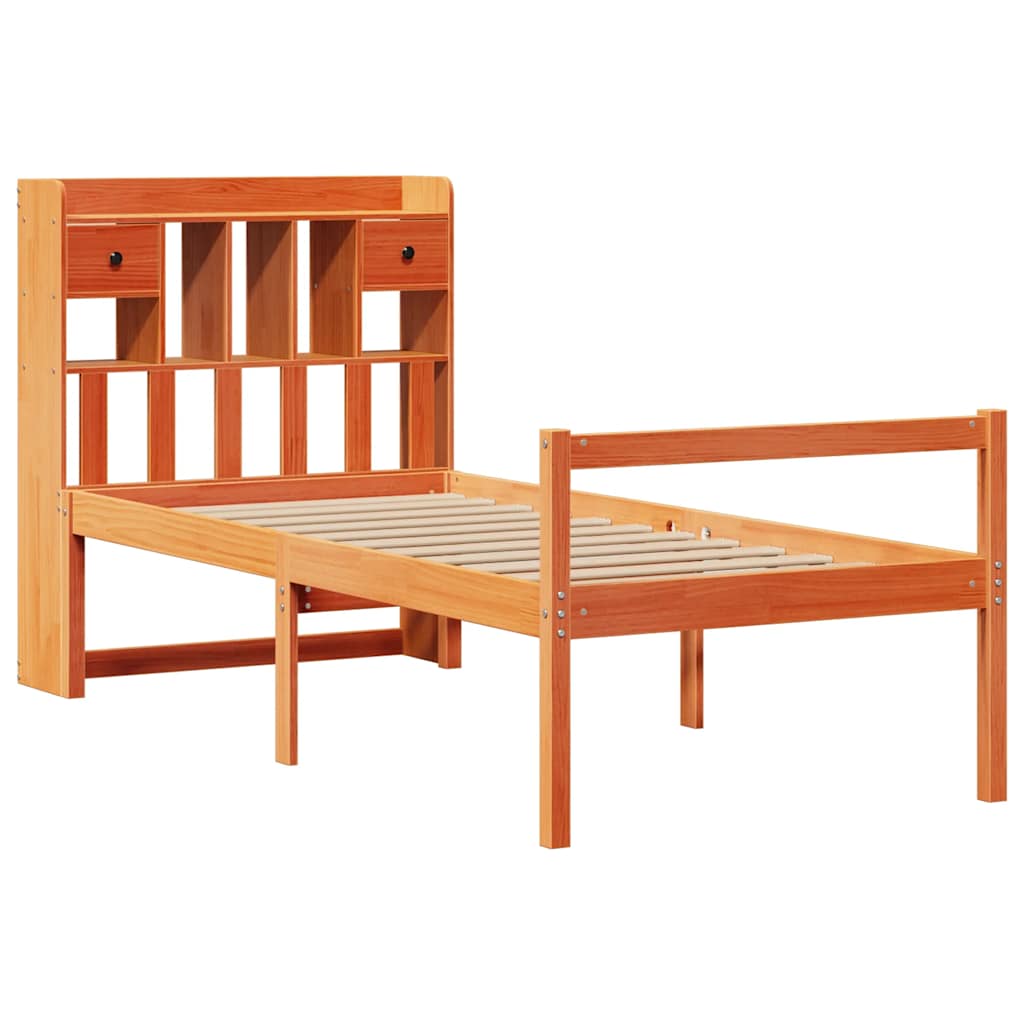 vidaXL Bookcase Bed without Mattress Wax Brown 75x190 cm Small Single Solid Wood Pine