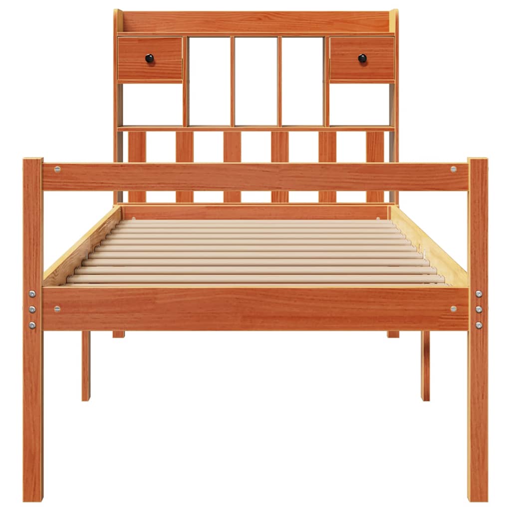 vidaXL Bookcase Bed without Mattress Wax Brown 75x190 cm Small Single Solid Wood Pine