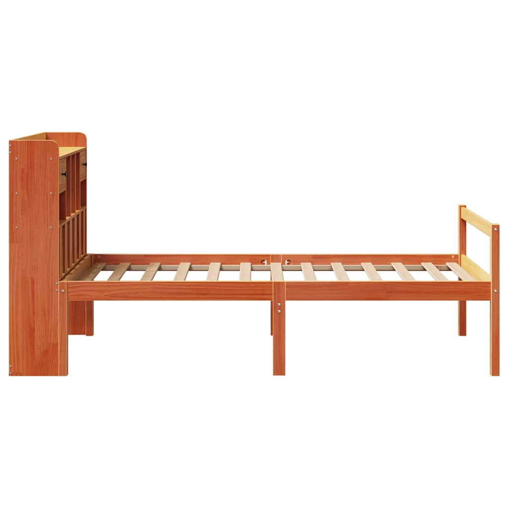 vidaXL Bookcase Bed without Mattress Wax Brown 75x190 cm Small Single Solid Wood Pine
