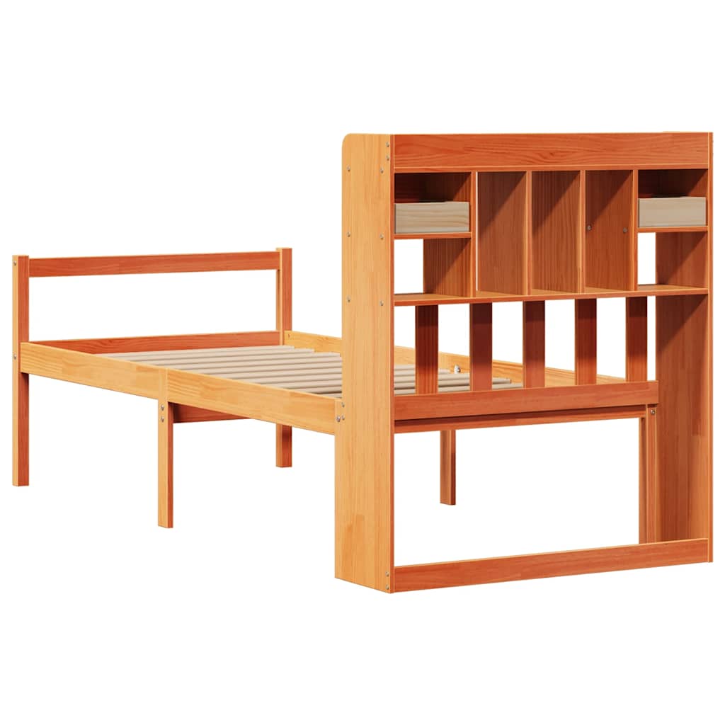 vidaXL Bookcase Bed without Mattress Wax Brown 75x190 cm Small Single Solid Wood Pine