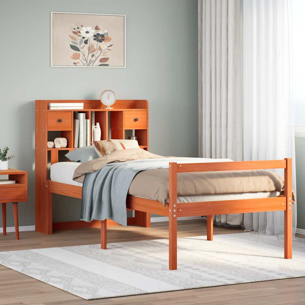 vidaXL Bookcase Bed without Mattress Wax Brown 75x190 cm Small Single Solid Wood Pine