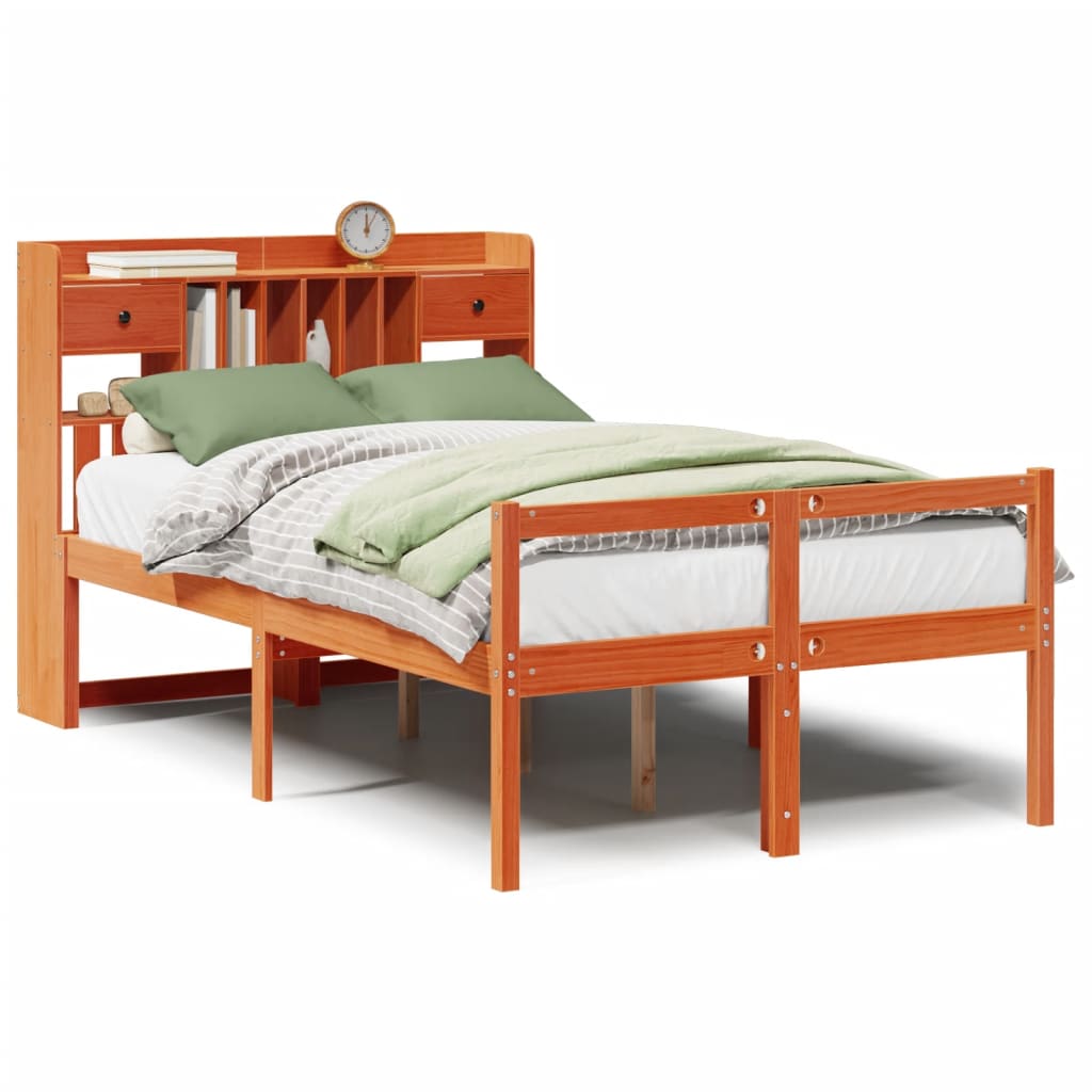 vidaXL Bookcase Bed without Mattress Wax Brown 135x190 cm Doouble Solid Wood Pine