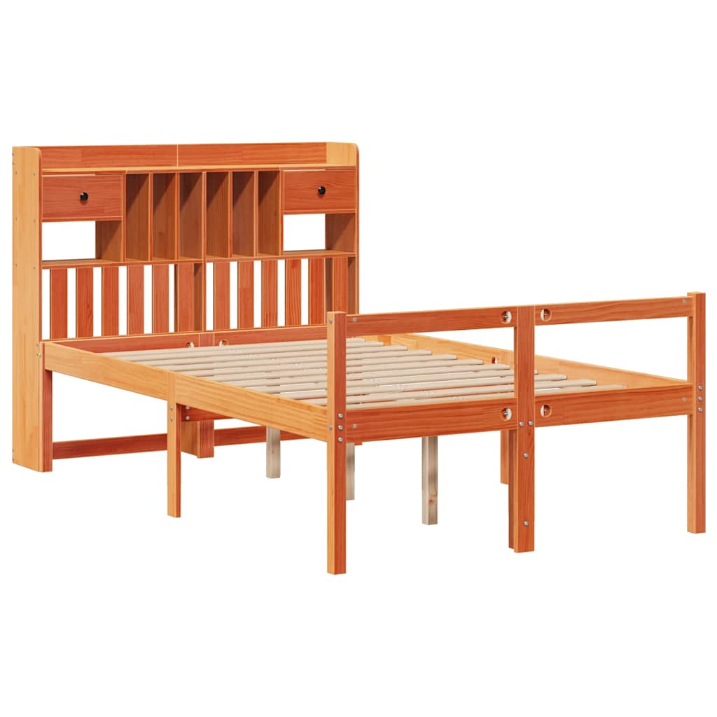 vidaXL Bookcase Bed without Mattress Wax Brown 135x190 cm Doouble Solid Wood Pine