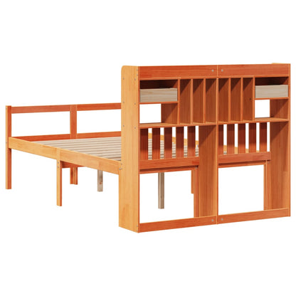 vidaXL Bookcase Bed without Mattress Wax Brown 135x190 cm Doouble Solid Wood Pine