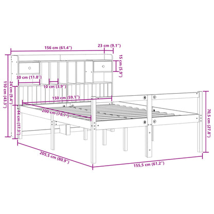 vidaXL Bookcase Bed without Mattress Wax Brown 150x200 cm King Size Solid Wood Pine