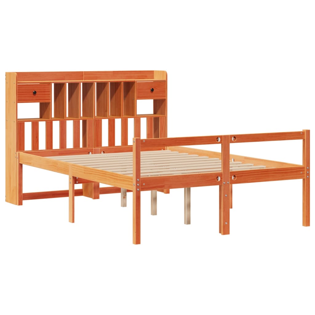 vidaXL Bookcase Bed without Mattress Wax Brown 160x200cm Solid Wood Pine