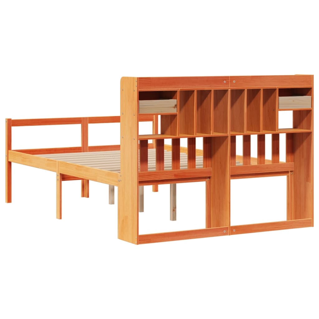 vidaXL Bookcase Bed without Mattress Wax Brown 160x200cm Solid Wood Pine