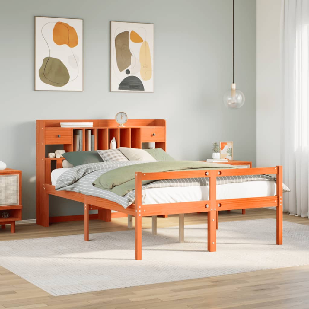 vidaXL Bookcase Bed without Mattress Wax Brown 160x200cm Solid Wood Pine