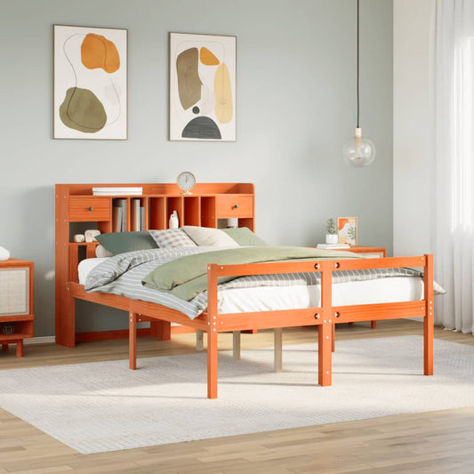vidaXL Bookcase Bed without Mattress Wax Brown 160x200cm Solid Wood Pine