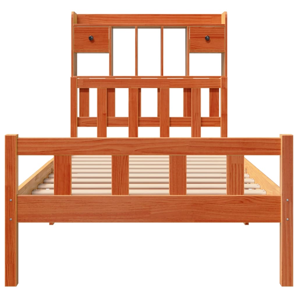 vidaXL Bookcase Bed without Mattress Wax Brown 75x190 cm Small Single Solid Wood Pine