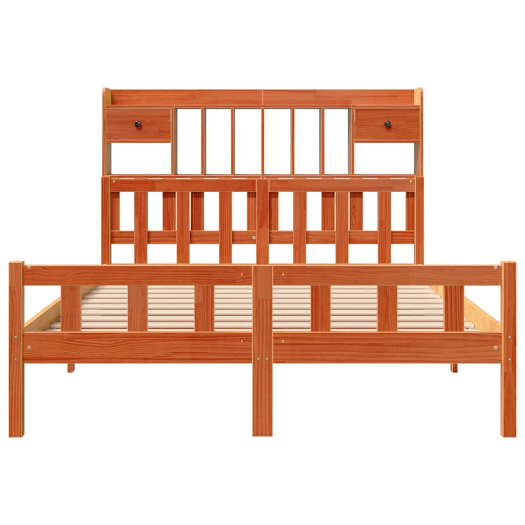 vidaXL Bookcase Bed without Mattress Wax Brown 150x200 cm King Size Solid Wood Pine
