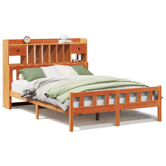 vidaXL Bookcase Bed without Mattress Wax Brown 160x200cm Solid Wood Pine