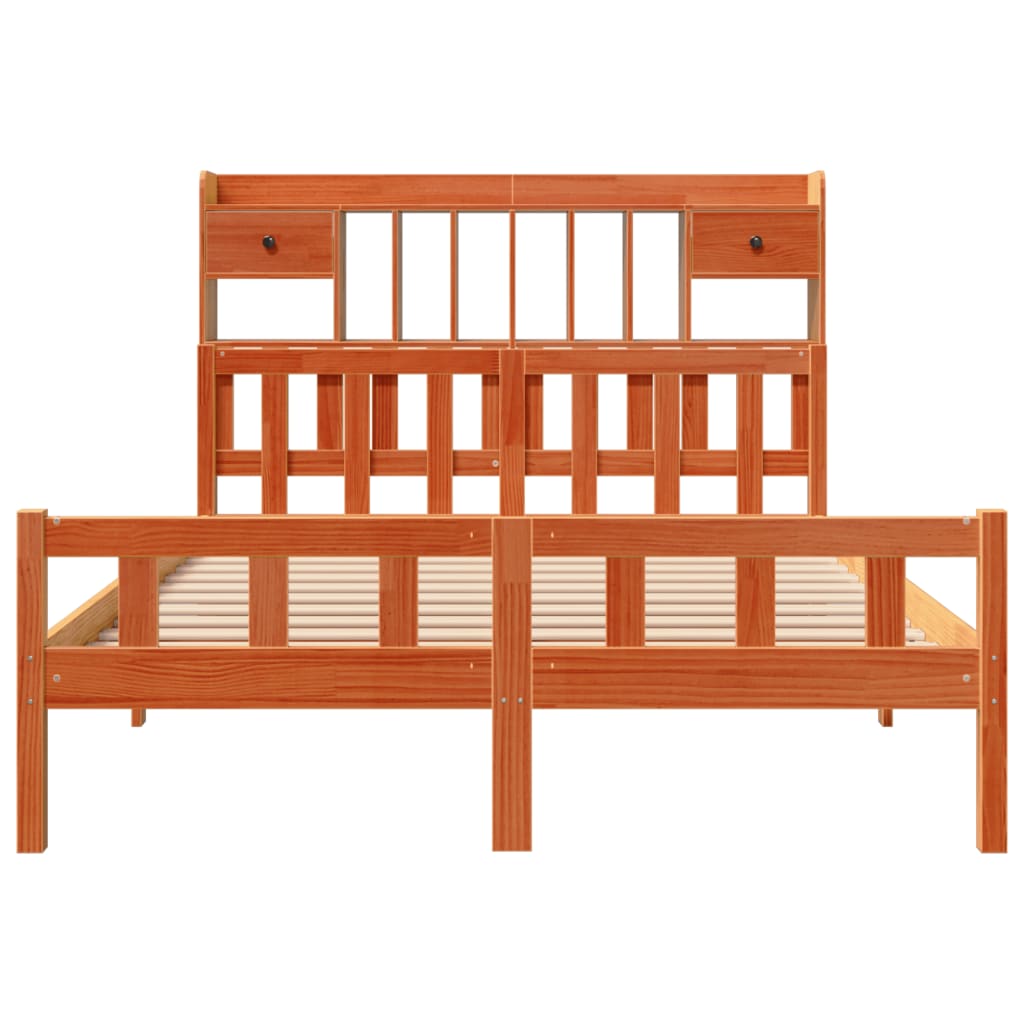 vidaXL Bookcase Bed without Mattress Wax Brown 160x200cm Solid Wood Pine