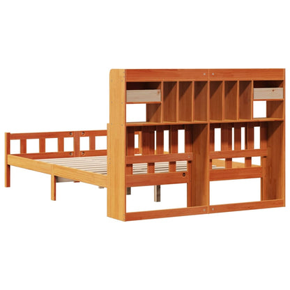 vidaXL Bookcase Bed without Mattress Wax Brown 160x200cm Solid Wood Pine