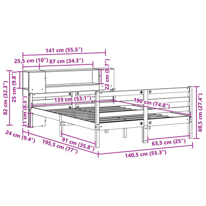vidaXL Bookcase Bed without Mattress 135x190 cm Double Solid Wood Pine