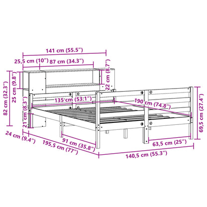 vidaXL Bookcase Bed without Mattress White 135x190 cm Double Solid Wood Pine