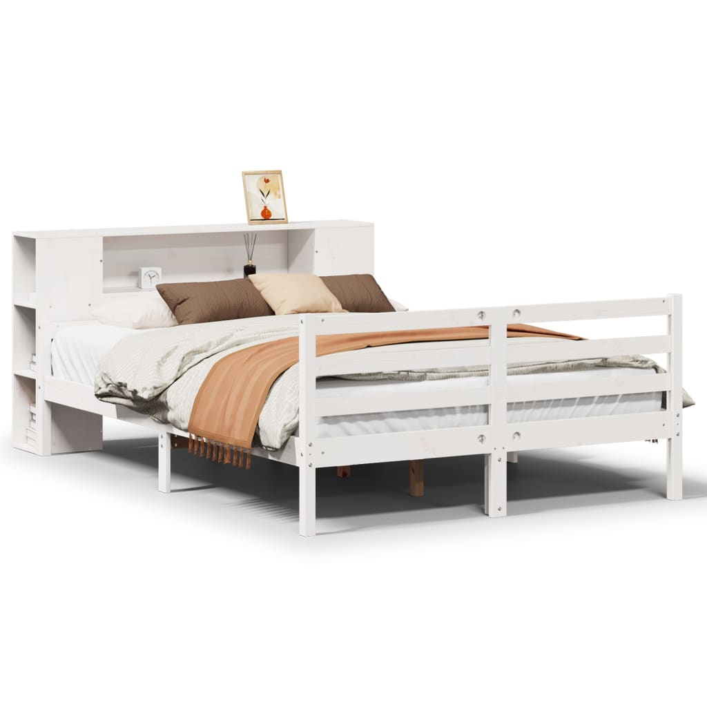 vidaXL Bookcase Bed without Mattress White 150x200 cm King Solid Wood Pine