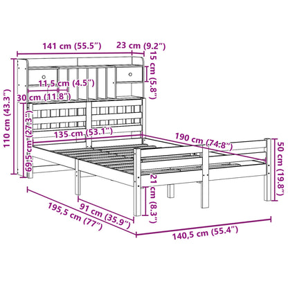 vidaXL Bookcase Bed without Mattress 135x190 cm Double Solid Wood Pine