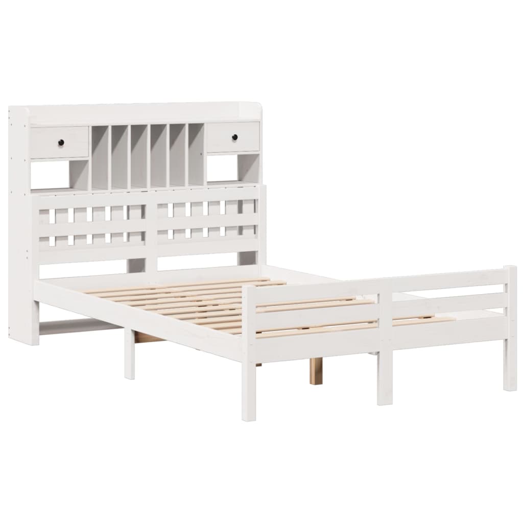 vidaXL Bookcase Bed without Mattress White 135x190 cm Double Solid Wood Pine