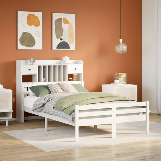 vidaXL Bookcase Bed without Mattress White 135x190 cm Double Solid Wood Pine