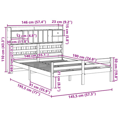 vidaXL Bookcase Bed without Mattress 140x190cm Solid Wood Pine