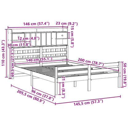 vidaXL Bookcase Bed without Mattress 140x200cm Solid Wood Pine