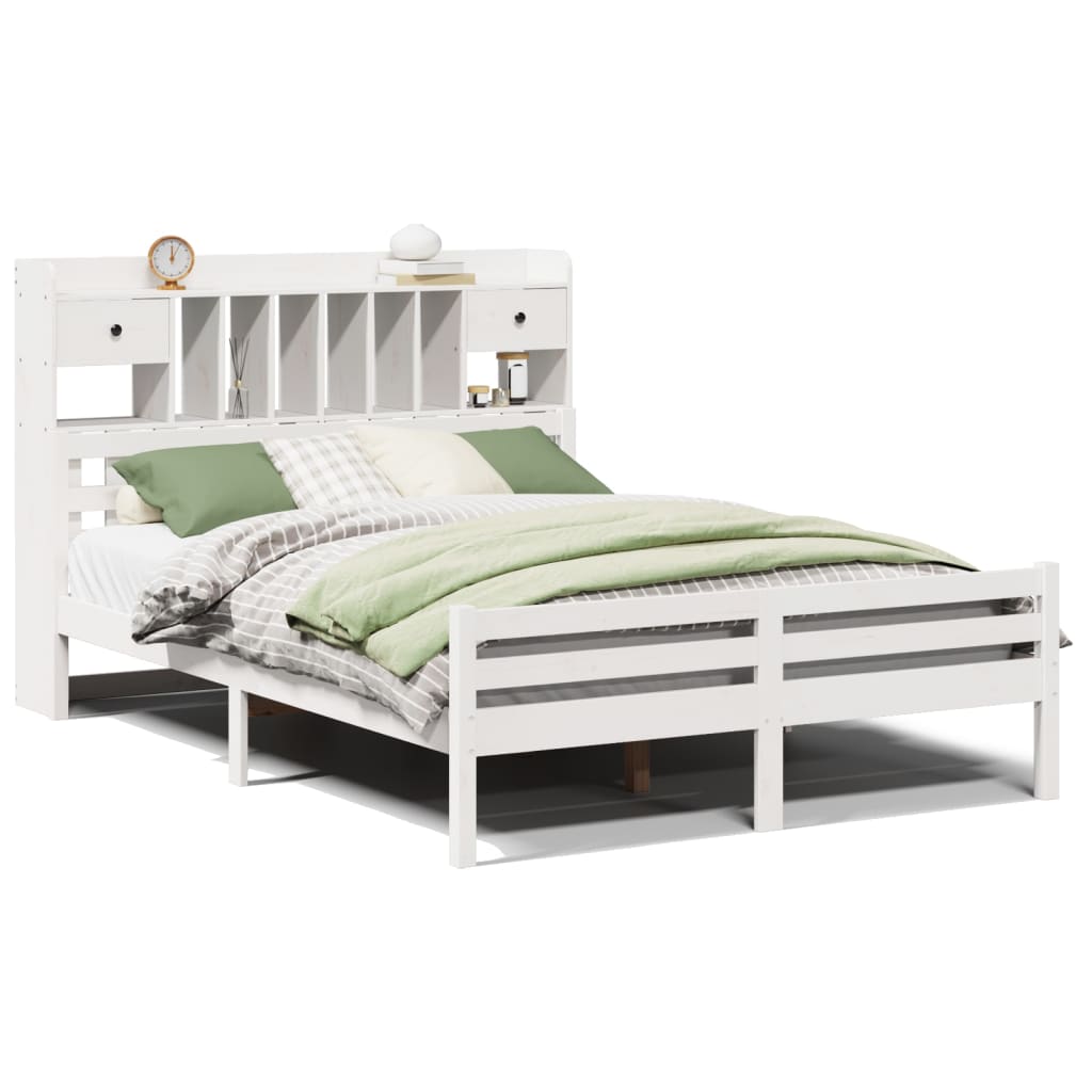 vidaXL Bookcase Bed without Mattress White 150x200 cm King Size Solid Wood Pine