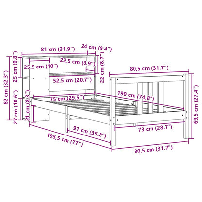 vidaXL Bookcase Bed without Mattress 75x190cm Solid Wood Pine