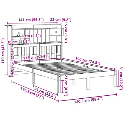 vidaXL Bookcase Bed without Mattress 135x190 cm Double Solid Wood Pine