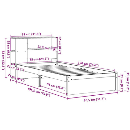 vidaXL Bookcase Bed without Mattress White 75x190cm Small Single Solid Wood Pine