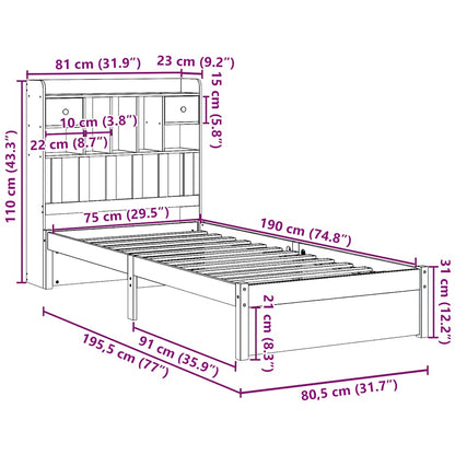 vidaXL Bookcase Bed without Mattress 75x190cm Small Single Solid Wood Pine