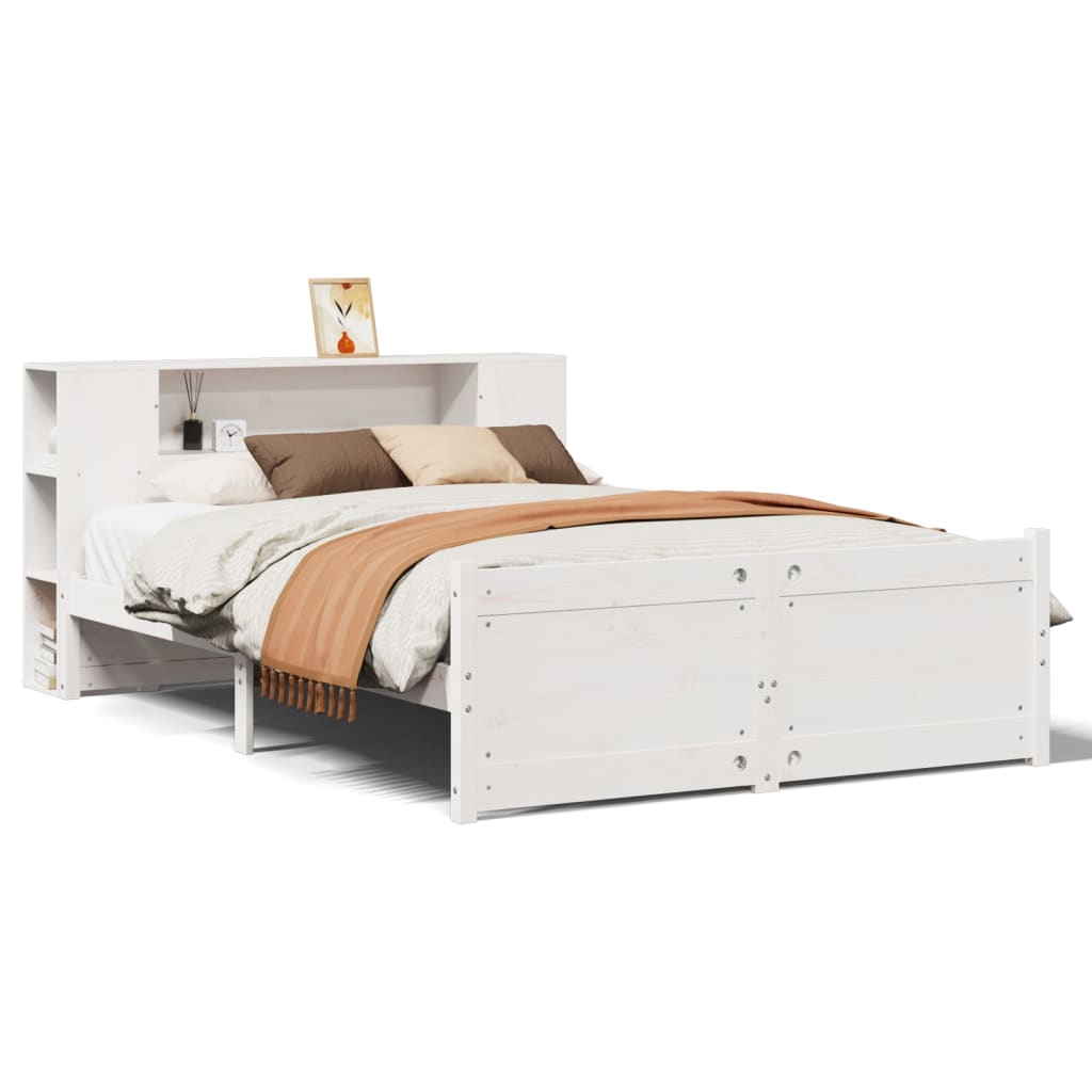 vidaXL Bookcase Bed without Mattress White 135x190cm Double Solid Wood Pine