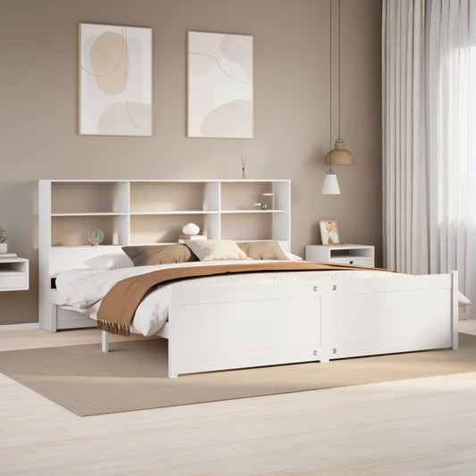 vidaXL Bookcase Bed without Mattress White 180x200 cm Super King Solid Wood Pine