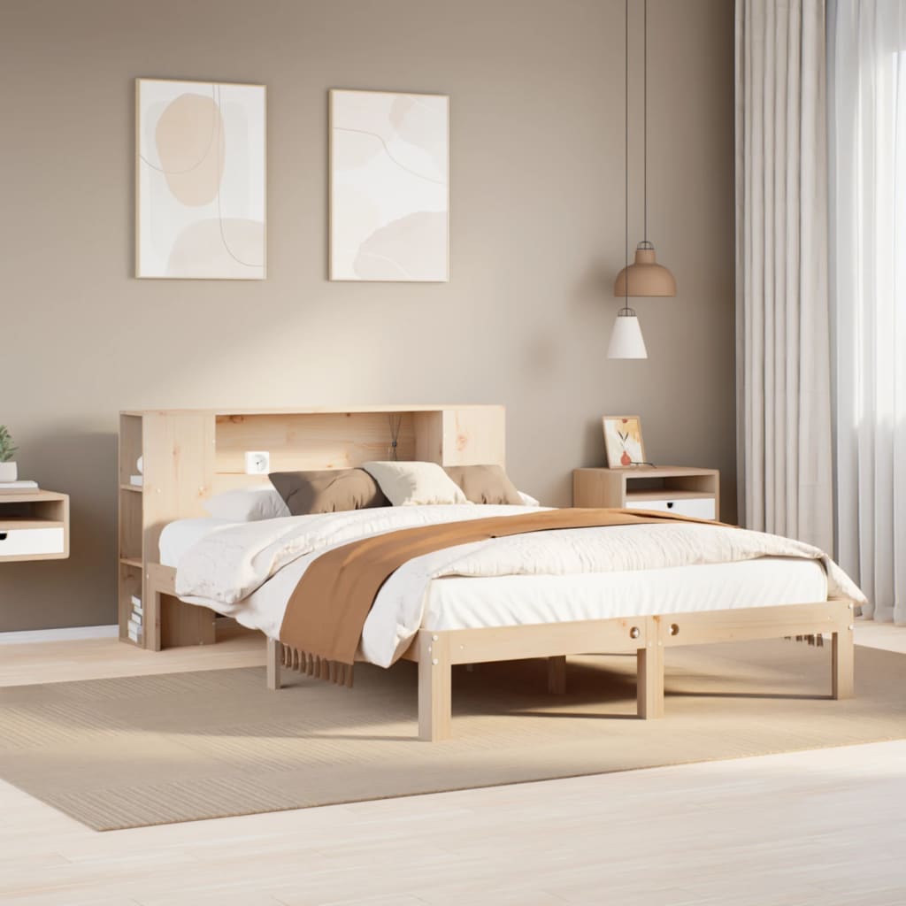 vidaXL Bookcase Bed | Natural Pine | Solid Pine Wood | Double | Bookcase Bed
